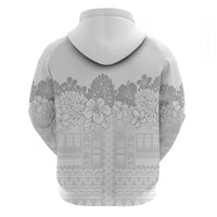 Samoa Lotu Tamaiti Zip Hoodie White Sunday Polynesian Pattern With Tropical Flowers