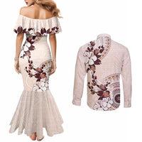 Bula Fiji Language Week Couples Matching Mermaid Dress and Long Sleeve Button Shirt Fijian Tapa Pattern With Tagimoucia Flower LT05 - Polynesian Pride