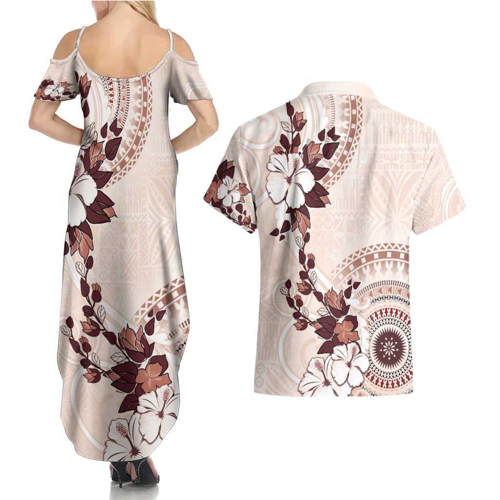 Bula Fiji Language Week Couples Matching Summer Maxi Dress and Hawaiian Shirt Fijian Tapa Pattern With Tagimoucia Flower LT05 - Polynesian Pride