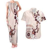 Bula Fiji Language Week Couples Matching Tank Maxi Dress and Hawaiian Shirt Fijian Tapa Pattern With Tagimoucia Flower LT05 Beige - Polynesian Pride