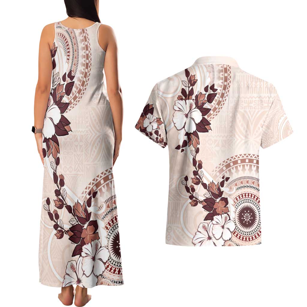 Bula Fiji Language Week Couples Matching Tank Maxi Dress and Hawaiian Shirt Fijian Tapa Pattern With Tagimoucia Flower LT05 - Polynesian Pride