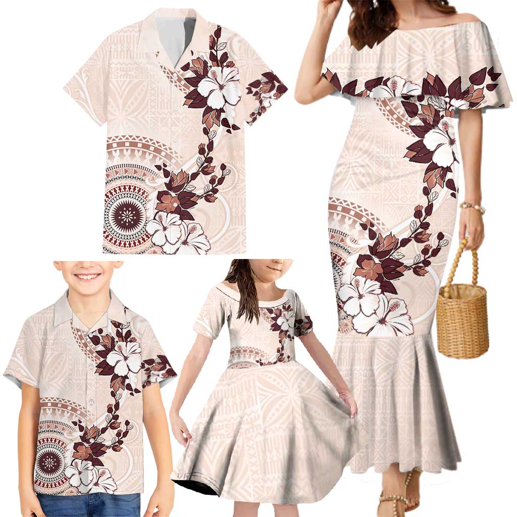 Bula Fiji Language Week Family Matching Mermaid Dress and Hawaiian Shirt Fijian Tapa Pattern With Tagimoucia Flower LT05 - Polynesian Pride