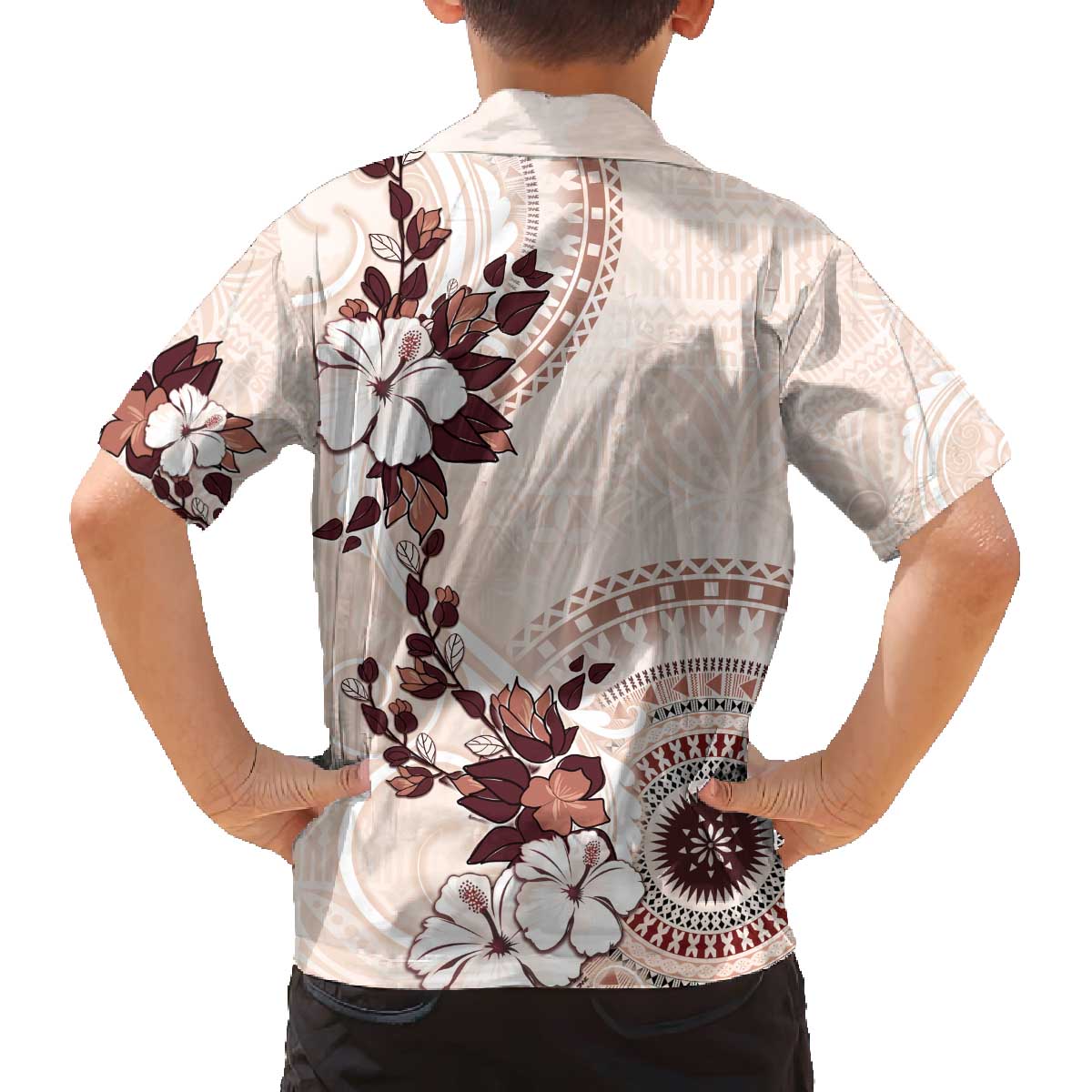 Bula Fiji Language Week Family Matching Off Shoulder Short Dress and Hawaiian Shirt Fijian Tapa Pattern With Tagimoucia Flower LT05 - Polynesian Pride