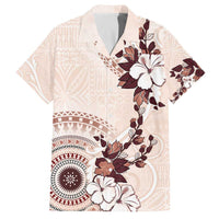 Bula Fiji Language Week Family Matching Off Shoulder Short Dress and Hawaiian Shirt Fijian Tapa Pattern With Tagimoucia Flower LT05 Dad's Shirt - Short Sleeve Beige - Polynesian Pride