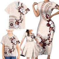 Bula Fiji Language Week Family Matching Short Sleeve Bodycon Dress and Hawaiian Shirt Fijian Tapa Pattern With Tagimoucia Flower LT05 - Polynesian Pride