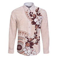Bula Fiji Language Week Family Matching Short Sleeve Bodycon Dress and Hawaiian Shirt Fijian Tapa Pattern With Tagimoucia Flower LT05 Dad's Shirt - Long Sleeve Beige - Polynesian Pride