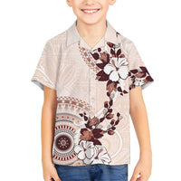 Bula Fiji Language Week Family Matching Short Sleeve Bodycon Dress and Hawaiian Shirt Fijian Tapa Pattern With Tagimoucia Flower LT05 Son's Shirt Beige - Polynesian Pride