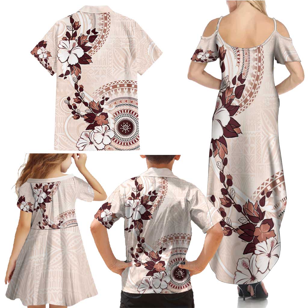 Bula Fiji Language Week Family Matching Summer Maxi Dress and Hawaiian Shirt Fijian Tapa Pattern With Tagimoucia Flower LT05 - Polynesian Pride