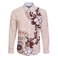 Bula Fiji Language Week Family Matching Tank Maxi Dress and Hawaiian Shirt Fijian Tapa Pattern With Tagimoucia Flower LT05 Dad's Shirt - Long Sleeve Beige - Polynesian Pride