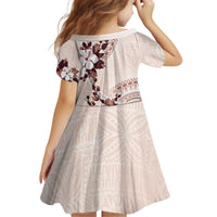 Bula Fiji Language Week Kid Short Sleeve Dress Fijian Tapa Pattern With Tagimoucia Flower