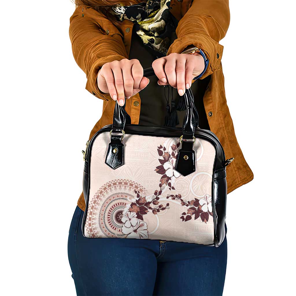 Bula Fiji Language Week Shoulder Handbag Fijian Tapa Pattern With Tagimoucia Flower LT05 One Size Beige - Polynesian Pride