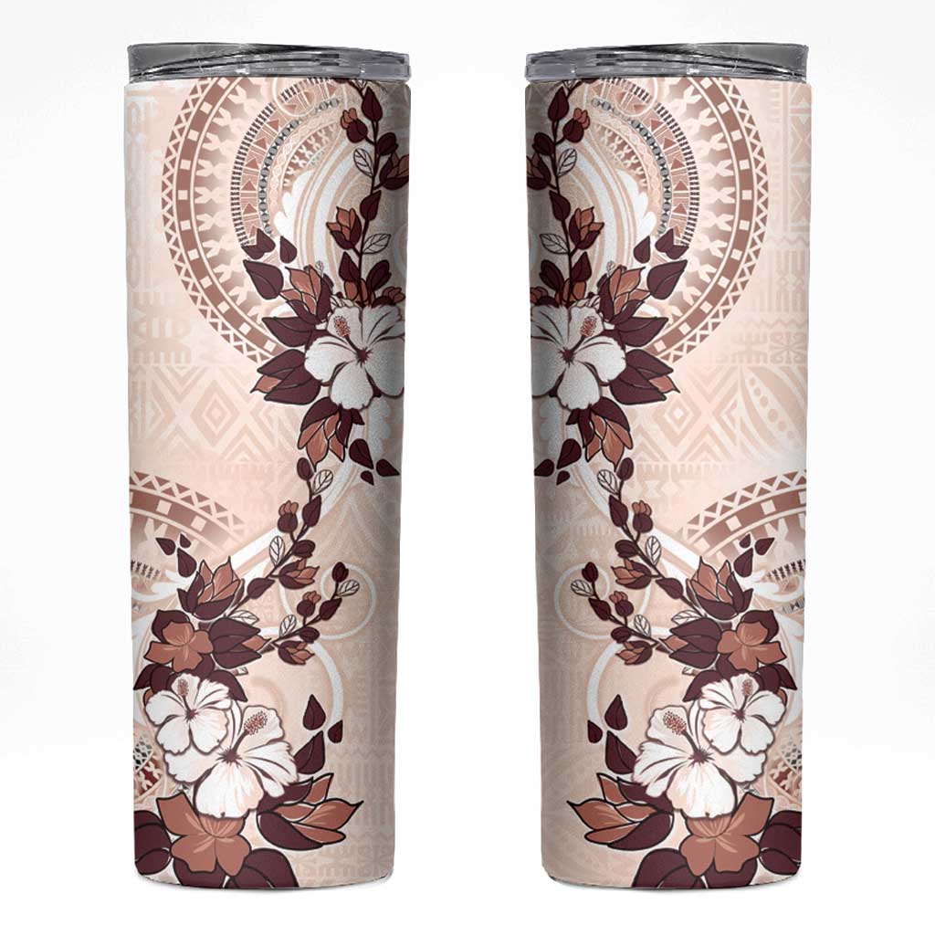 Bula Fiji Language Week Skinny Tumbler Fijian Tapa Pattern With Tagimoucia Flower LT05 Beige - Polynesian Pride