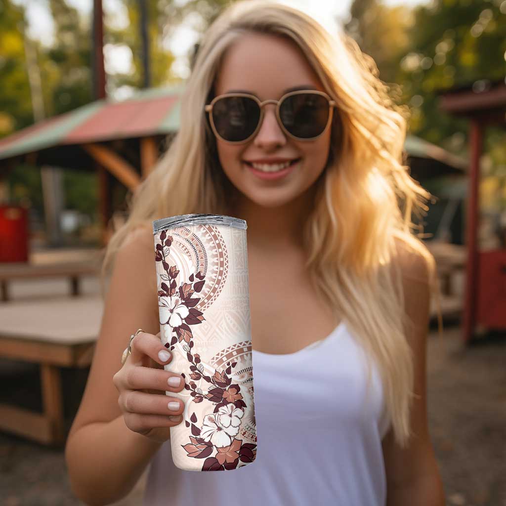 Bula Fiji Language Week Skinny Tumbler Fijian Tapa Pattern With Tagimoucia Flower LT05 - Polynesian Pride