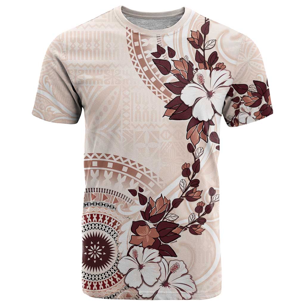 Bula Fiji Language Week T Shirt Fijian Tapa Pattern With Tagimoucia Flower LT05 Beige - Polynesian Pride