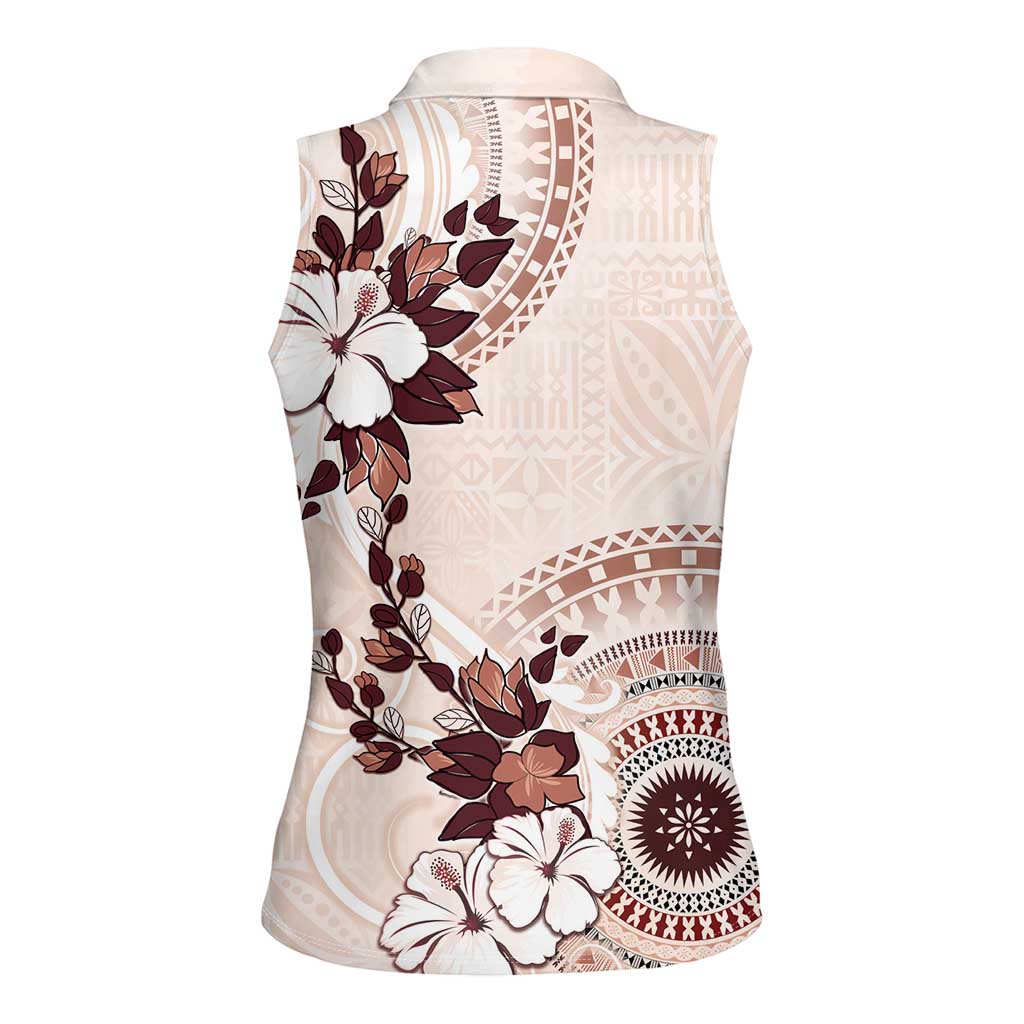 Bula Fiji Language Week Women Sleeveless Polo Shirt Fijian Tapa Pattern With Tagimoucia Flower LT05 - Polynesian Pride