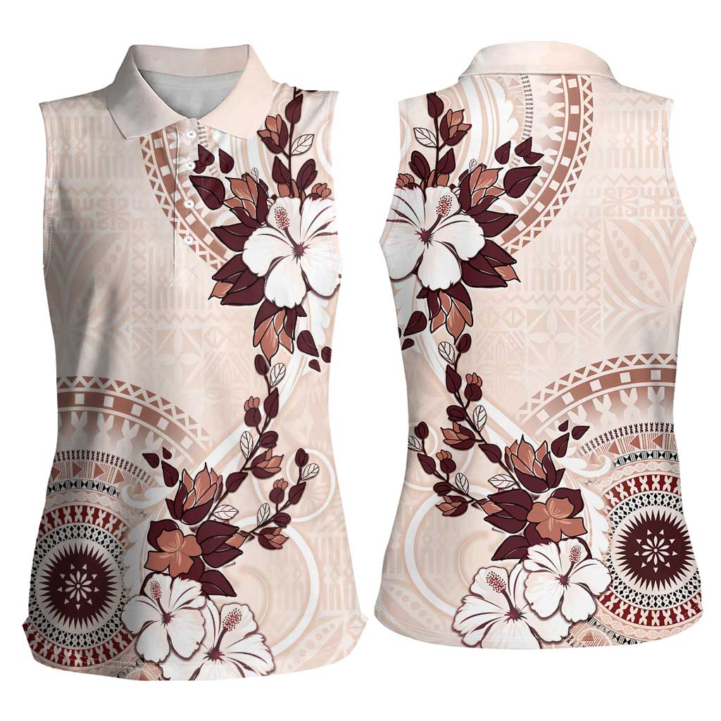 Bula Fiji Language Week Women Sleeveless Polo Shirt Fijian Tapa Pattern With Tagimoucia Flower LT05 - Polynesian Pride