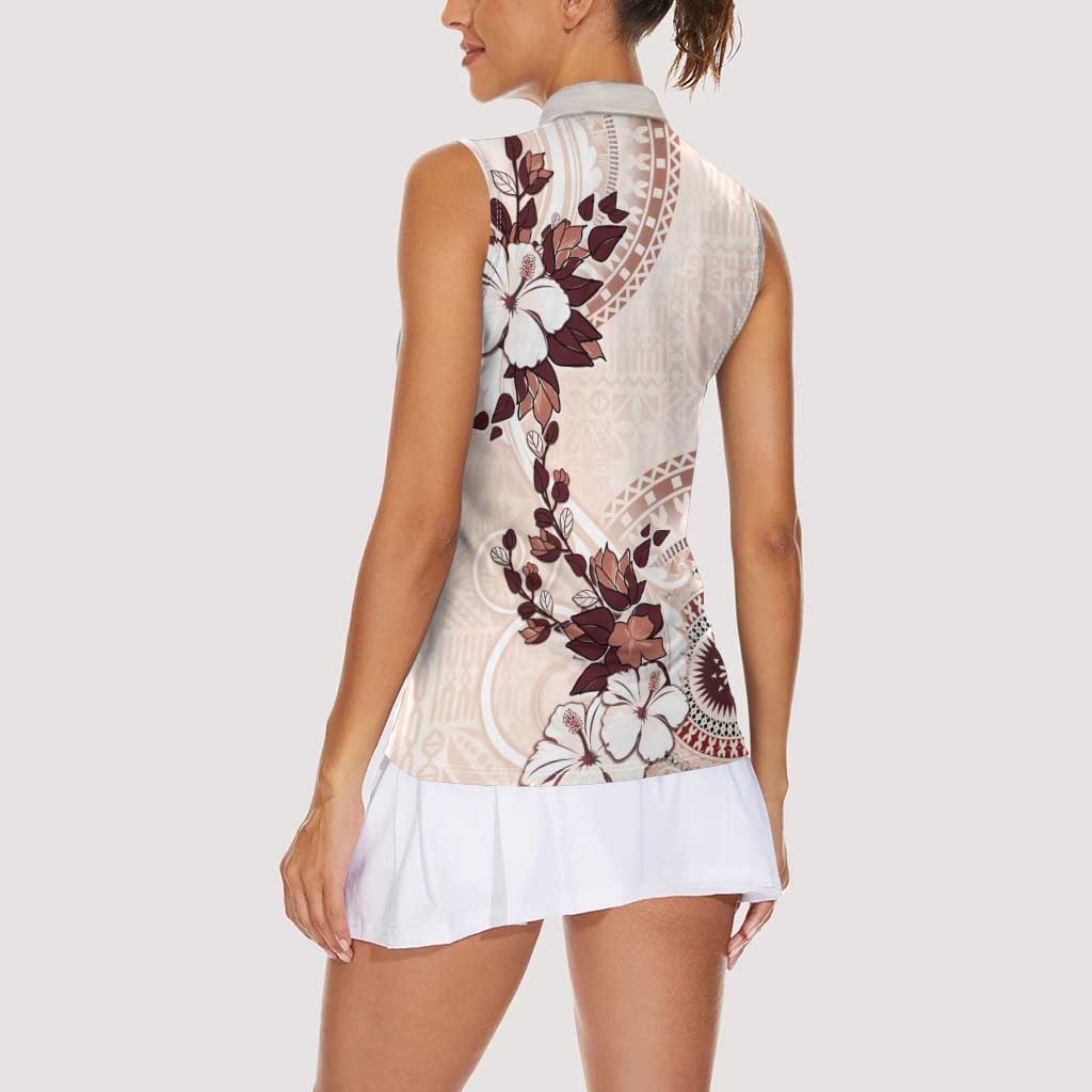Bula Fiji Language Week Women Sleeveless Polo Shirt Fijian Tapa Pattern With Tagimoucia Flower LT05 - Polynesian Pride