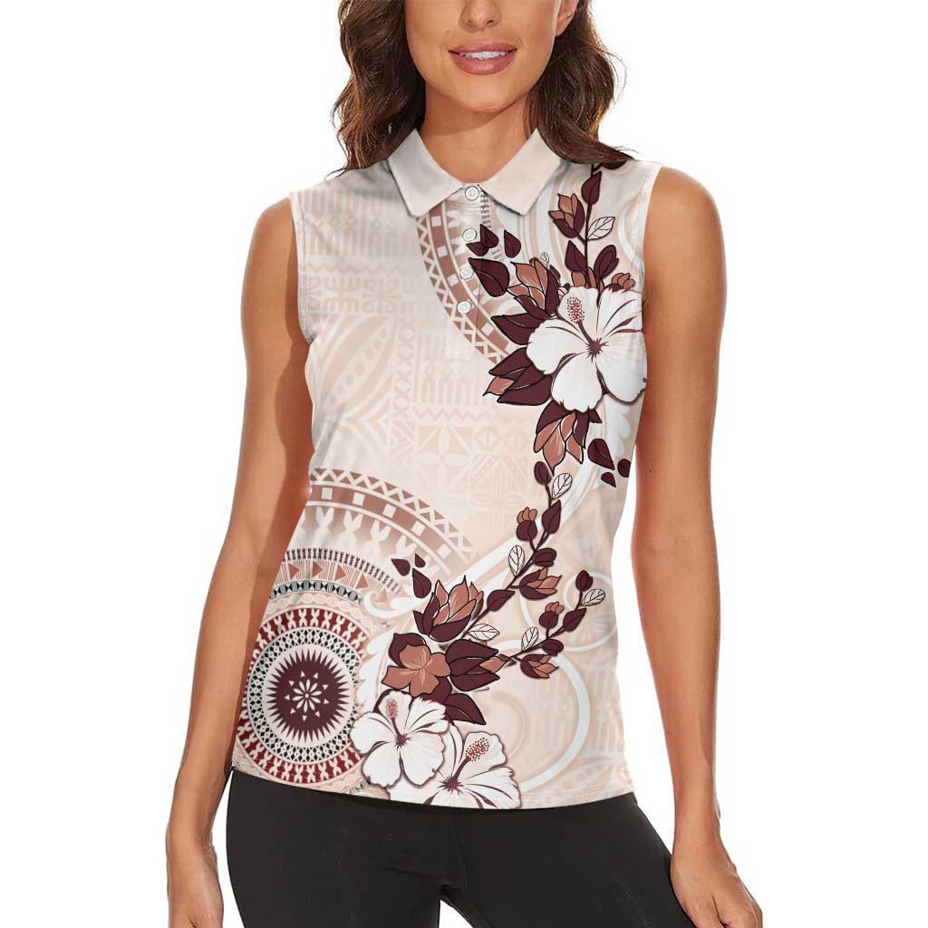 Bula Fiji Language Week Women Sleeveless Polo Shirt Fijian Tapa Pattern With Tagimoucia Flower LT05 - Polynesian Pride
