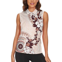 Bula Fiji Language Week Women Sleeveless Polo Shirt Fijian Tapa Pattern With Tagimoucia Flower LT05 - Polynesian Pride