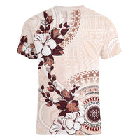 Bula Fiji Language Week Women V-Neck T-Shirt Fijian Tapa Pattern With Tagimoucia Flower LT05 - Polynesian Pride