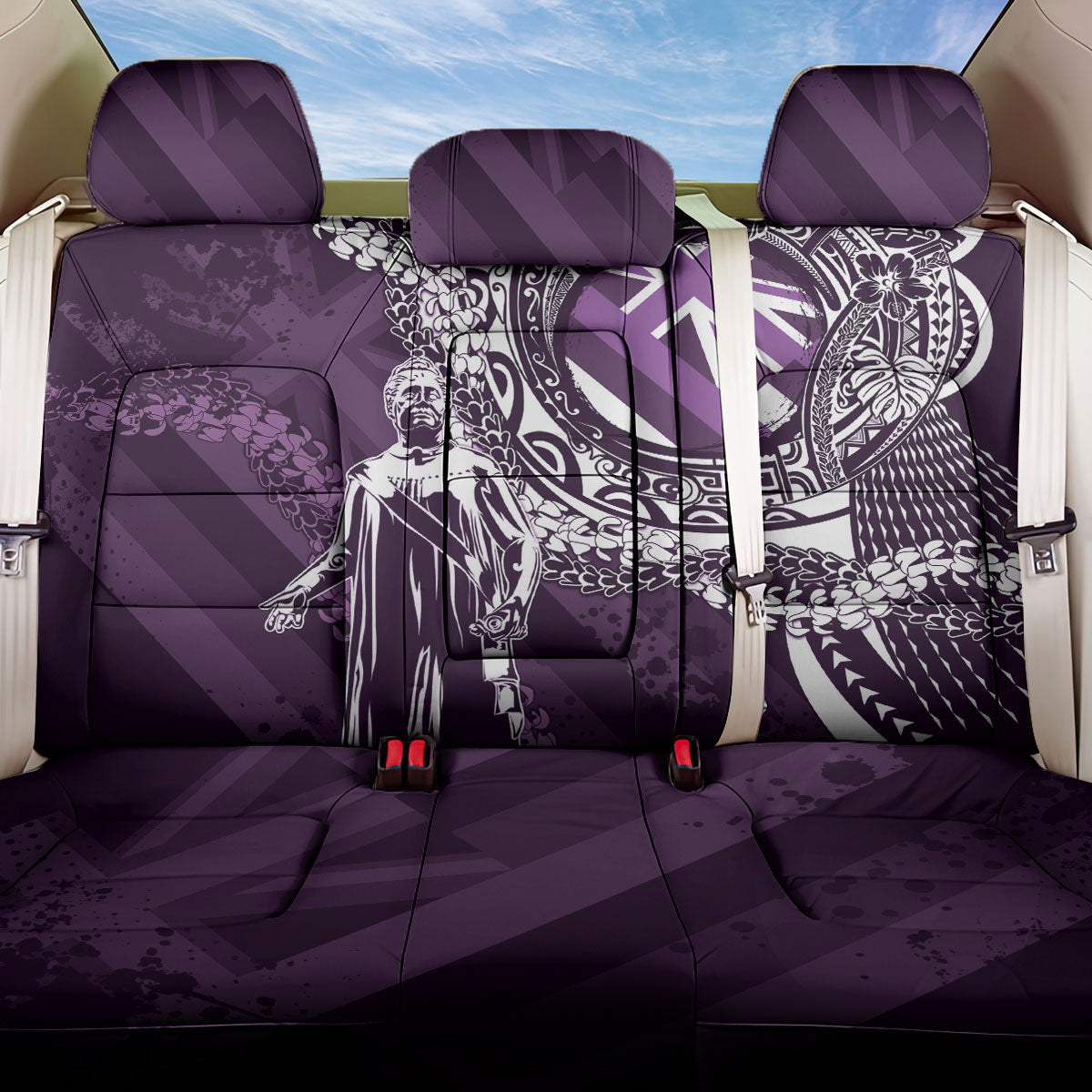Hawaii Queen Liliuokalani Back Car Seat Cover Hawaiian Maile Lei Flag Style