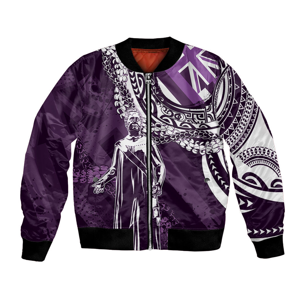 Hawaii Queen Liliuokalani Bomber Jacket Hawaiian Maile Lei Flag Style