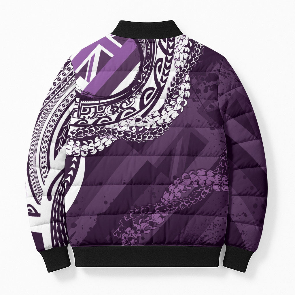 Hawaii Queen Liliuokalani Bomber Puffer Jacket Hawaiian Maile Lei Flag Style LT05 - Polynesian Pride