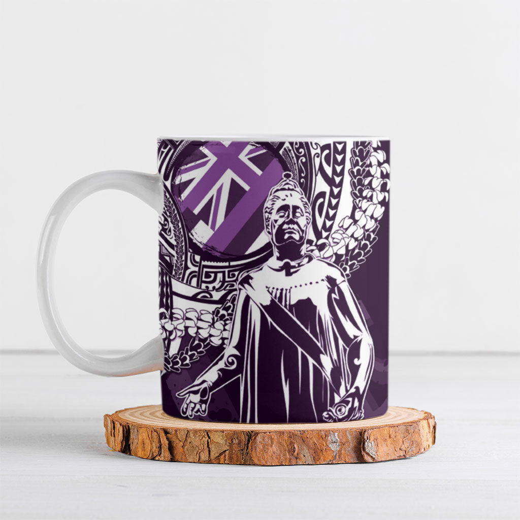 Hawaii Queen Liliuokalani Ceramic Mug Hawaiian Maile Lei Flag Style