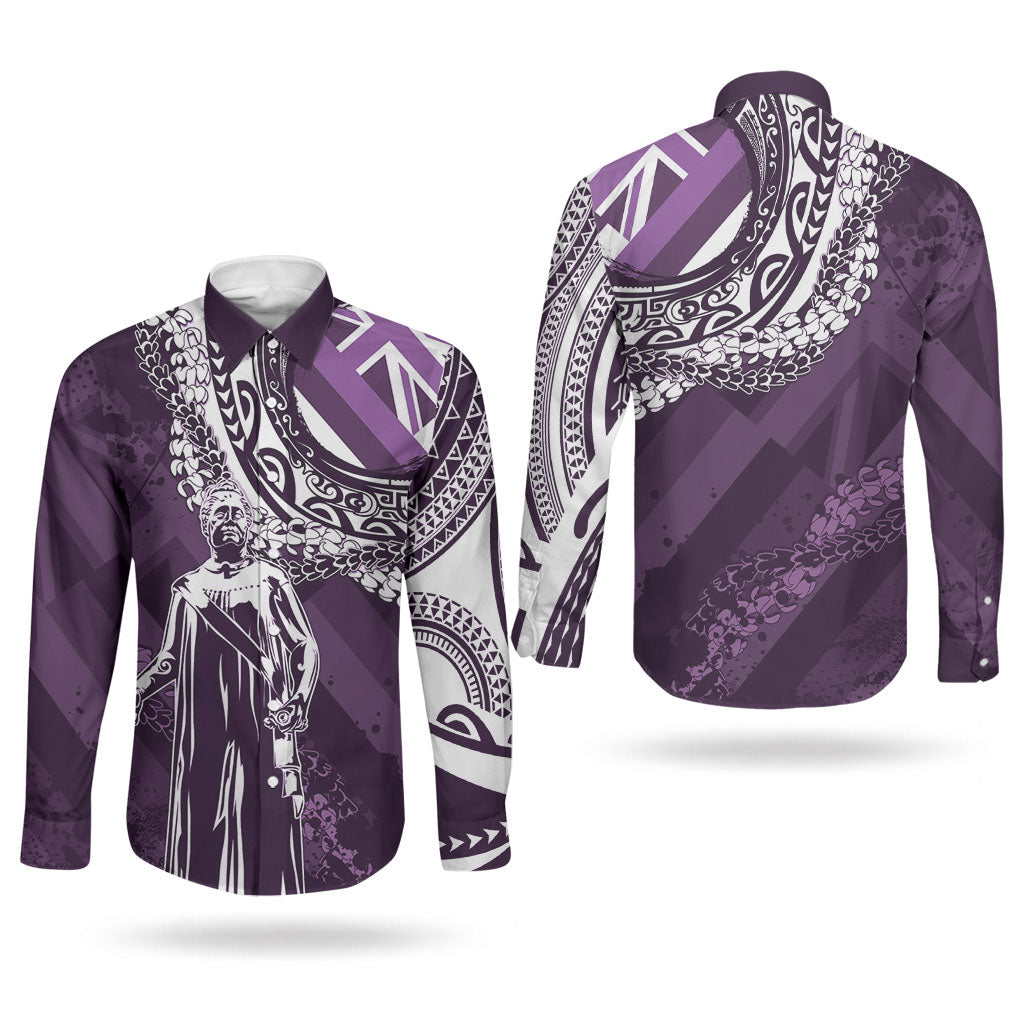 Hawaii Queen Liliuokalani Couples Matching Mermaid Dress and Long Sleeve Button Shirt Hawaiian Maile Lei Flag Style LT05 - Polynesian Pride