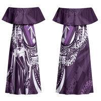 Hawaii Queen Liliuokalani Couples Matching Off Shoulder Maxi Dress and Long Sleeve Button Shirt Hawaiian Maile Lei Flag Style LT05 - Polynesian Pride