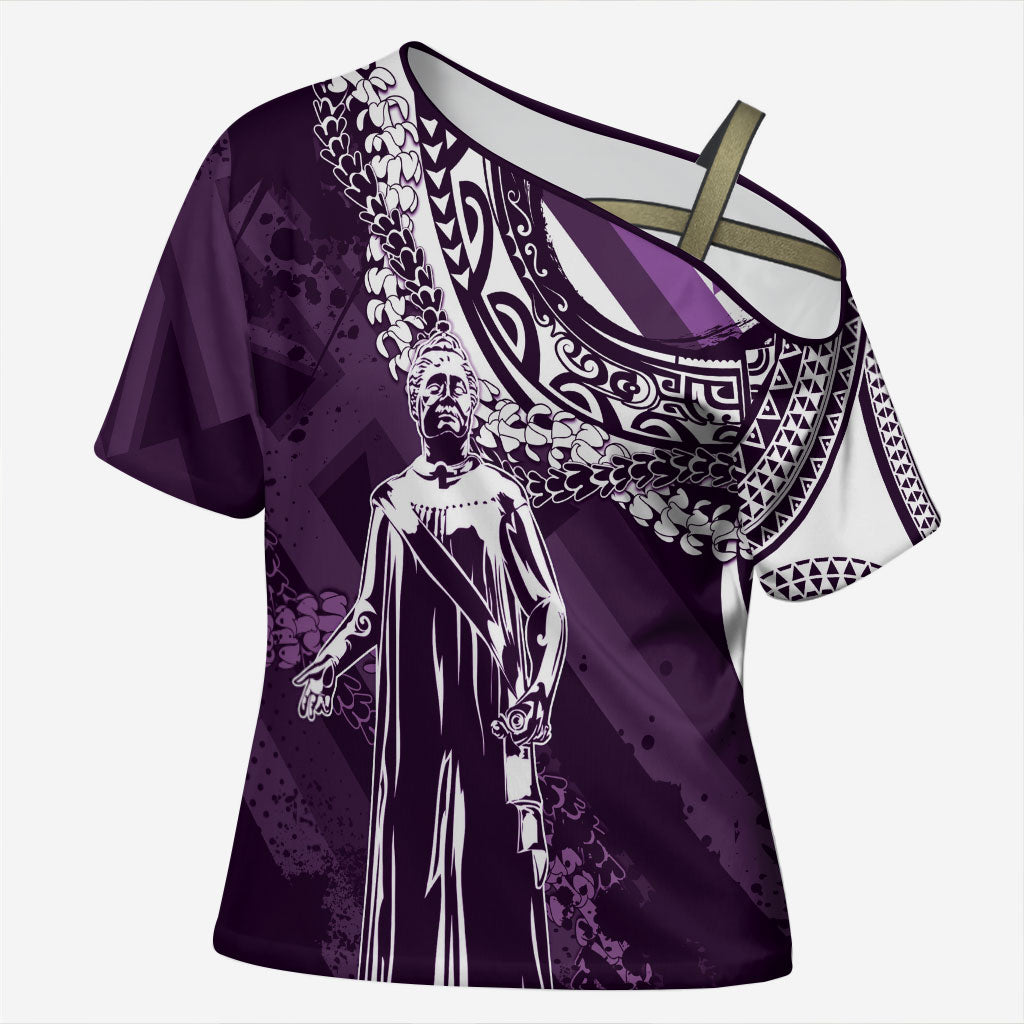Hawaii Queen Liliuokalani Cross Shoulder Shirt Hawaiian Maile Lei Flag Style