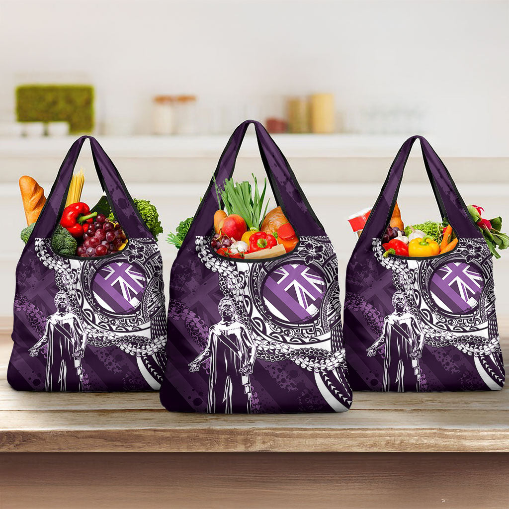 Hawaii Queen Liliuokalani Grocery Bag Hawaiian Maile Lei Flag Style LT05 3-pack One Size Purple - Polynesian Pride