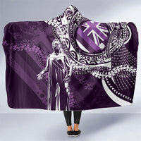 Hawaii Queen Liliuokalani Hooded Blanket Hawaiian Maile Lei Flag Style LT05 One Size Purple - Polynesian Pride