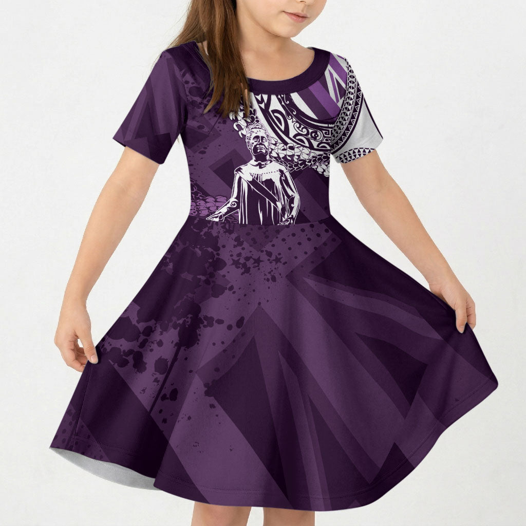 Hawaii Queen Liliuokalani Kid Short Sleeve Dress Hawaiian Maile Lei Flag Style