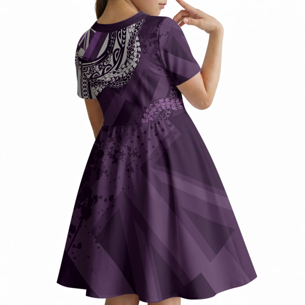 Hawaii Queen Liliuokalani Kid Short Sleeve Dress Hawaiian Maile Lei Flag Style LT05 - Polynesian Pride