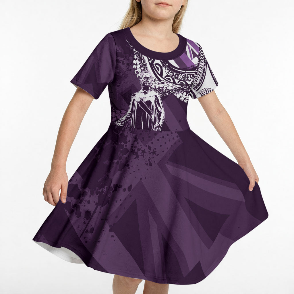 Hawaii Queen Liliuokalani Kid Short Sleeve Dress Hawaiian Maile Lei Flag Style LT05 - Polynesian Pride