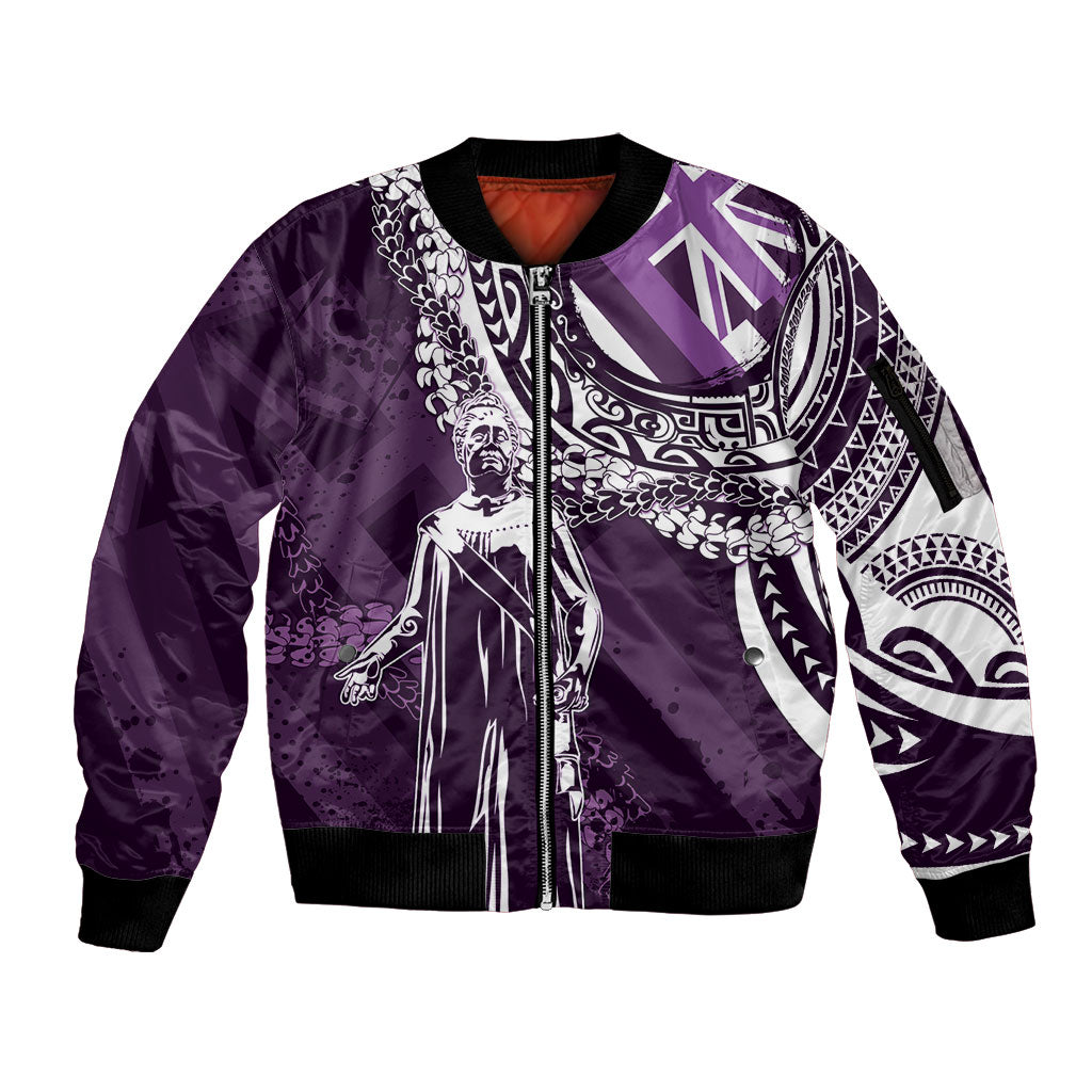 Hawaii Queen Liliuokalani Sleeve Zip Bomber Jacket Hawaiian Maile Lei Flag Style