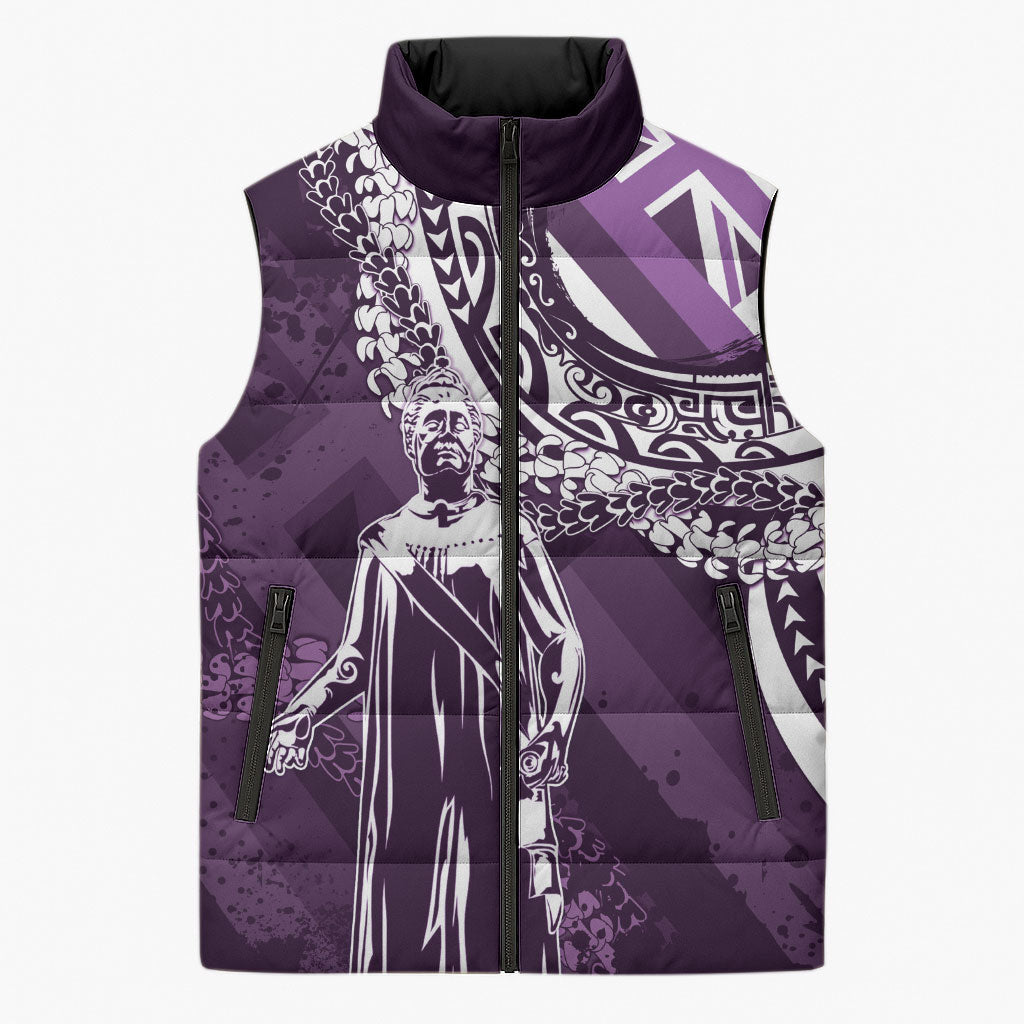 Hawaii Queen Liliuokalani Sleeveless Puffer Jacket Hawaiian Maile Lei Flag Style