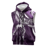 Hawaii Queen Liliuokalani Sleeveless Zip Hoodie Hawaiian Maile Lei Flag Style LT05 Purple - Polynesian Pride