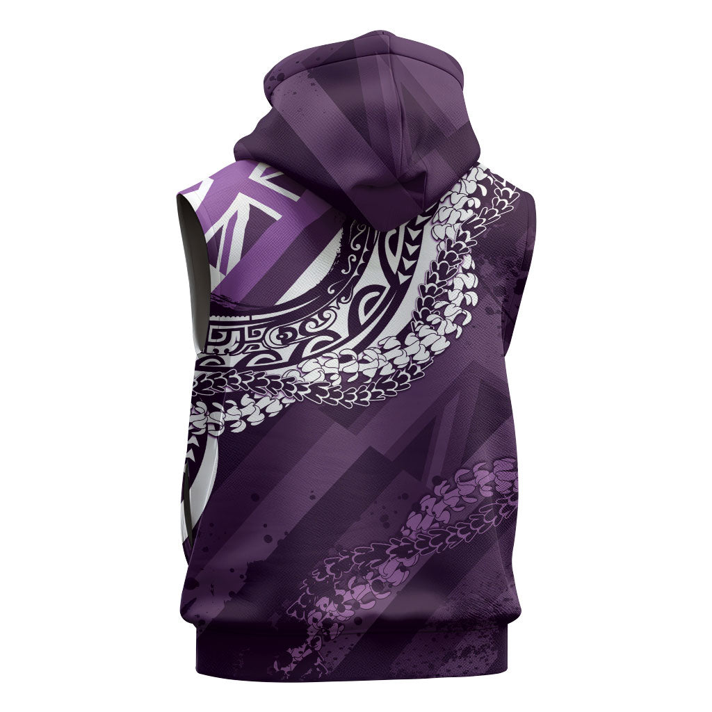 Hawaii Queen Liliuokalani Sleeveless Zip Hoodie Hawaiian Maile Lei Flag Style LT05 - Polynesian Pride