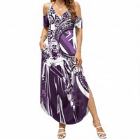 Hawaii Queen Liliuokalani Summer Maxi Dress Hawaiian Maile Lei Flag Style LT05 Women Purple - Polynesian Pride