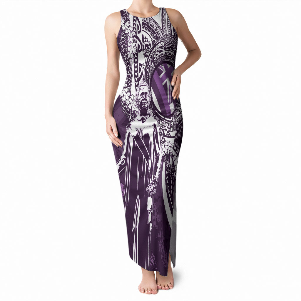 Hawaii Queen Liliuokalani Tank Maxi Dress Hawaiian Maile Lei Flag Style
