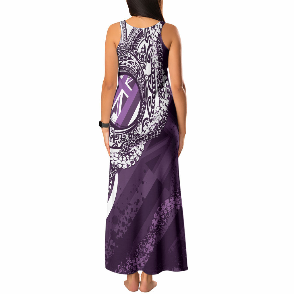Hawaii Queen Liliuokalani Tank Maxi Dress Hawaiian Maile Lei Flag Style LT05 - Polynesian Pride