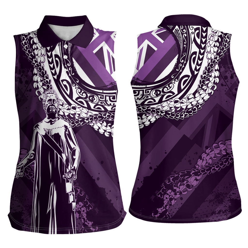 Hawaii Queen Liliuokalani Women Sleeveless Polo Shirt Hawaiian Maile Lei Flag Style LT05 - Polynesian Pride