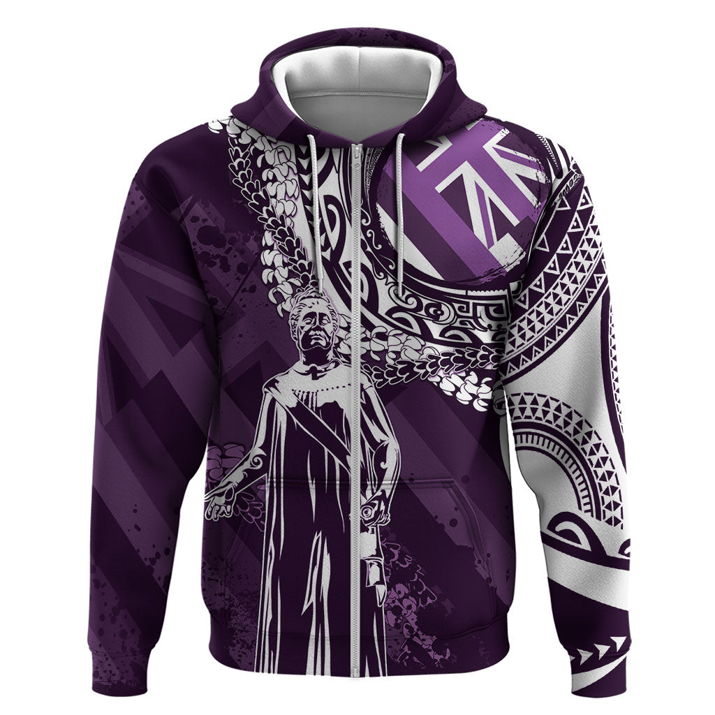 Hawaii Queen Liliuokalani Zip Hoodie Hawaiian Maile Lei Flag Style