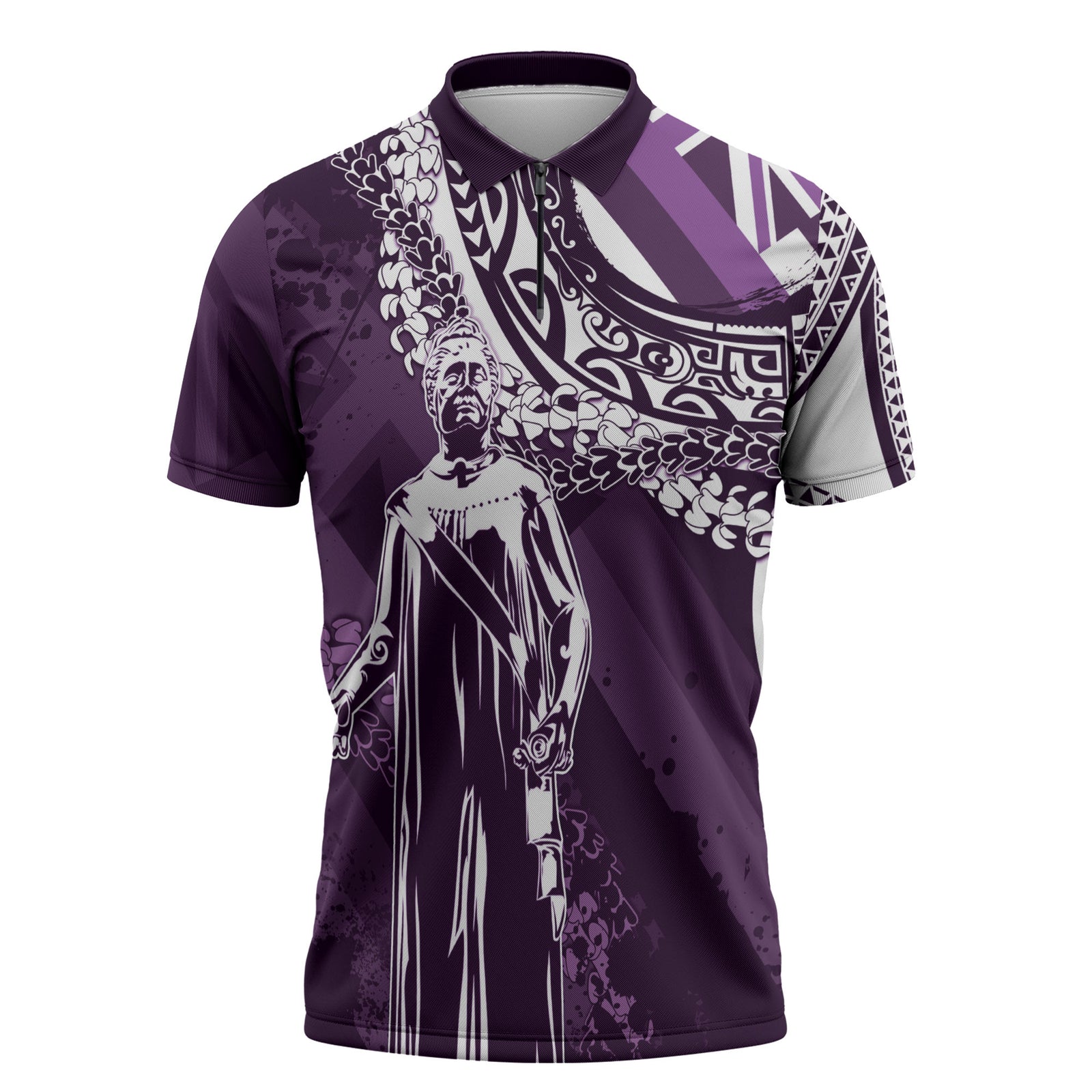 Hawaii Queen Liliuokalani Zipper Polo Shirt Hawaiian Maile Lei Flag Style