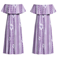 Hawaii Queen Liliuokalani Couples Matching Off Shoulder Maxi Dress and Long Sleeve Button Shirt Lavender Lei Pua Kalaunu LT05 - Polynesian Pride