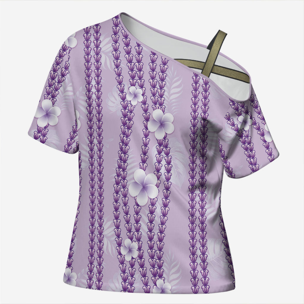 Hawaii Queen Liliuokalani Cross Shoulder Shirt Lavender Lei Pua Kalaunu
