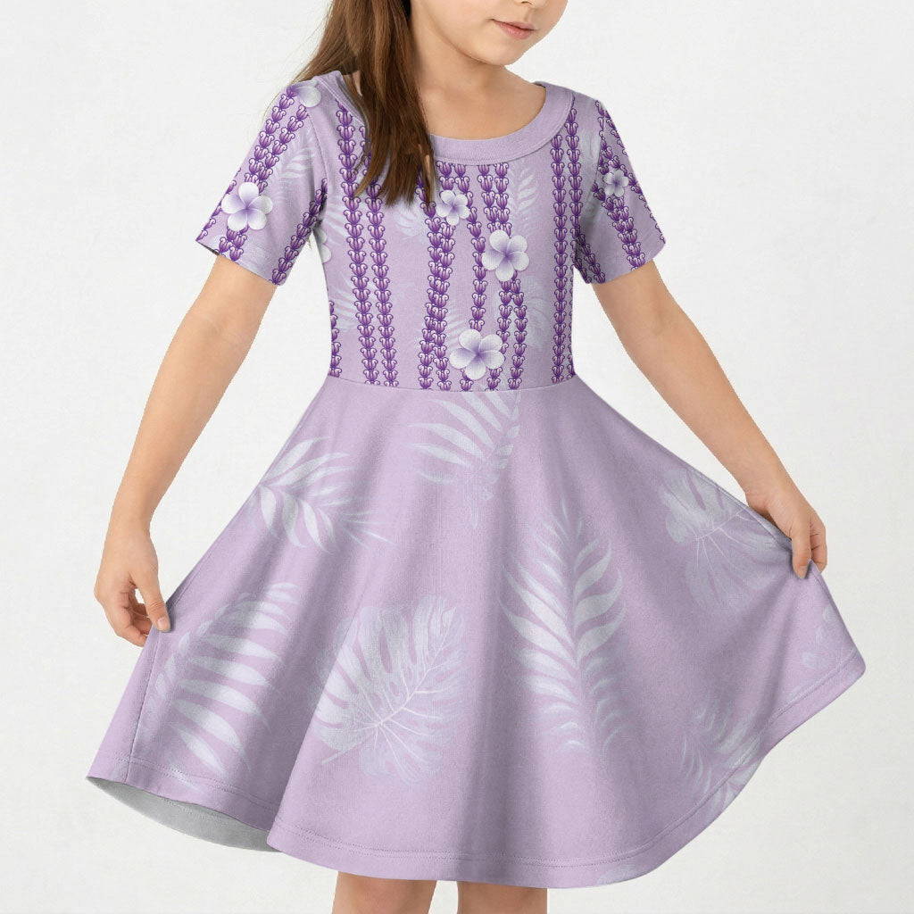 Hawaii Queen Liliuokalani Kid Short Sleeve Dress Lavender Lei Pua Kalaunu