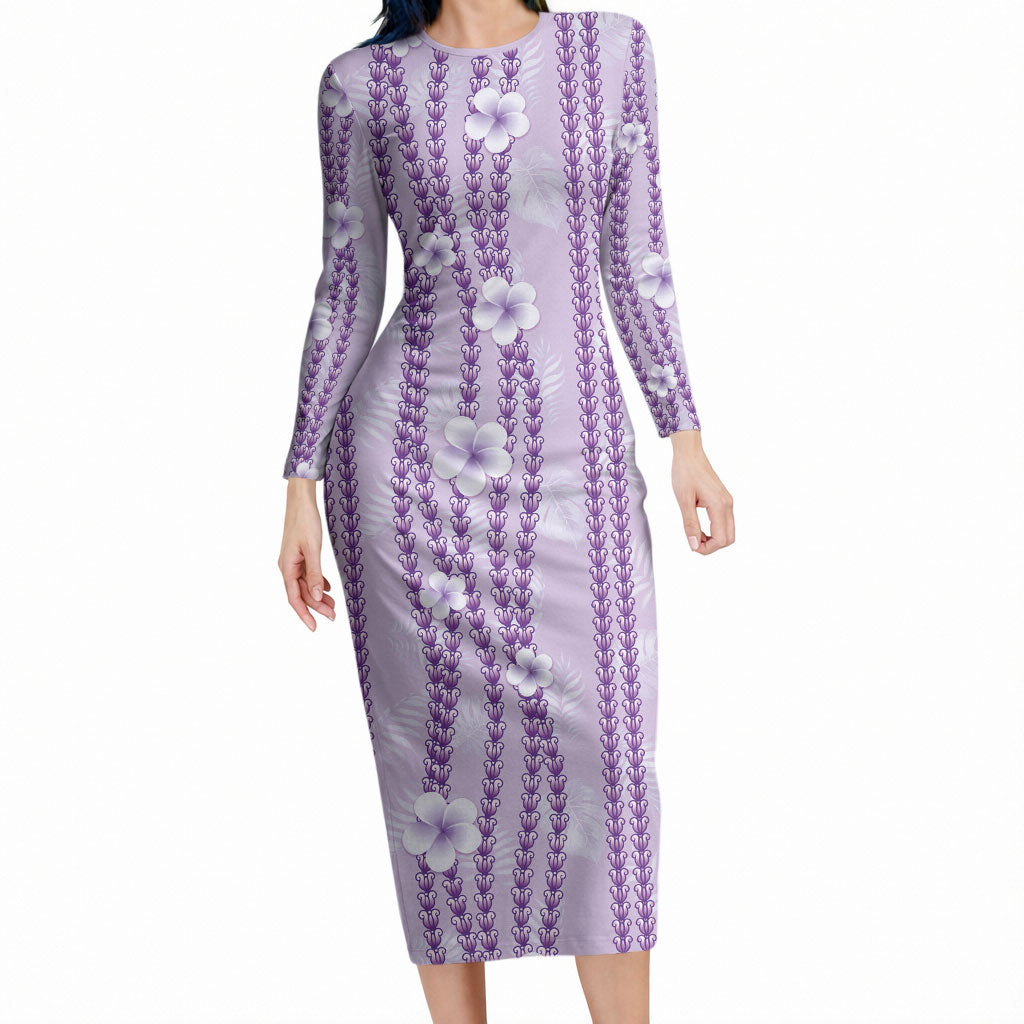 Hawaii Queen Liliuokalani Long Sleeve Bodycon Dress Lavender Lei Pua Kalaunu